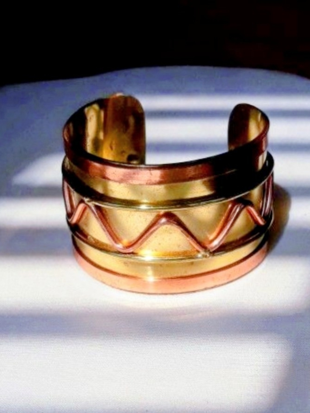 Two-Tone Copper and Brass Wave Cuff Bracelet